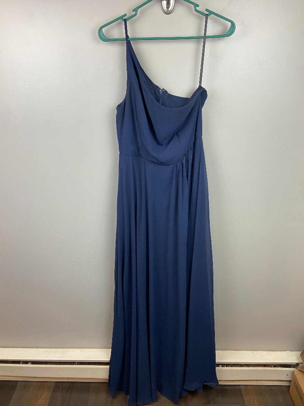 After Six Navy Blue Chiffon One Shoulder Long Maxi Dress Size 10 Prom Wedding
